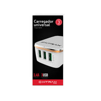 CARREGADOR DE PAREDE XTRAX UNIVERSAL 3 USB BRANCO