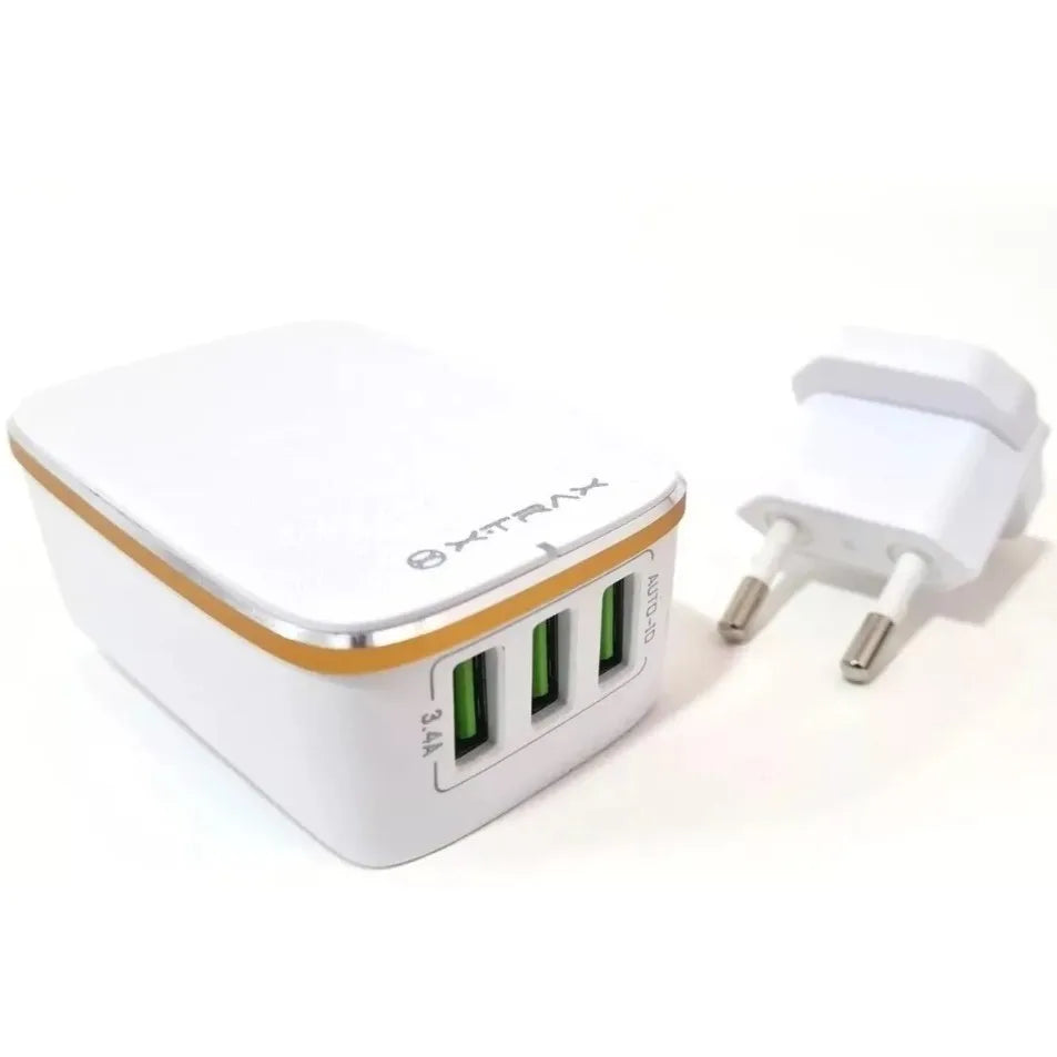 CARREGADOR DE PAREDE XTRAX UNIVERSAL 3 USB BRANCO