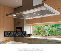 COIFA FISCHER ILHA 90CM INOX QUADRADA TRADITION 17789-19176