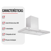 COIFA TRAMONTINA PAREDE 90CM NEW DRITTA INOX QUADRADA