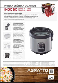 PANELA DE ARROZ AGRATTO VISOR VIDRO 06XIC INOX PAI06X