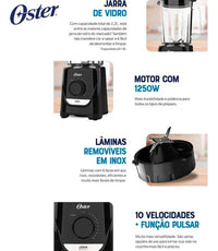 LIQUIDIFICADOR OSTER JARRA ULTRALEVE OLIQ450 PRETO 1100W 3,3 LTS